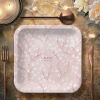 Watercolor Snowdrops Wedding V2 Pink/Copper ID726 Paper Plates