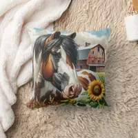 Pretty Pinto Brown and White Horse on Rustic Farm Throw Pillow