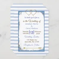 Blue and White Striped Gold  Wedding Invitations