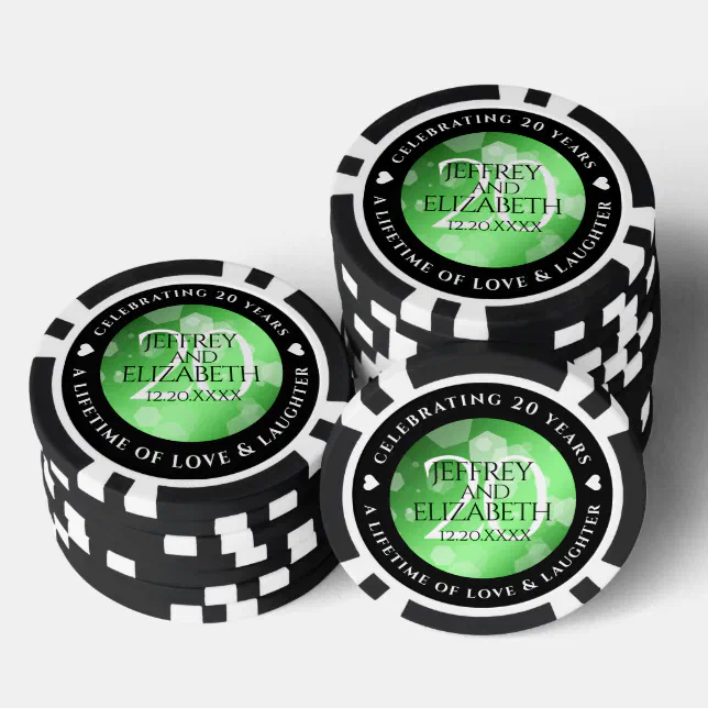 Elegant 20th Emerald Wedding Anniversary Poker Chips