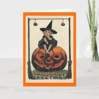 Vintage Halloween Girl on Jack o'Lantern Card