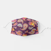 Modern Bright Purple Floral Paisley Pattern Adult Cloth Face Mask