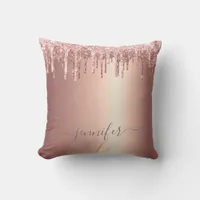 Rose Gold Glitter Dripping Monogram Throw Throw Pillow