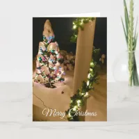 Pretty Lit up Christmas Tree Covered in Snow Card