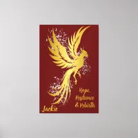 Glam Gold Phoenix Silver Glitter Monogram Maroon | Canvas Print