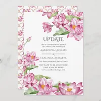 Watercolor Lotus Flower Indian Wedding Update Invitation