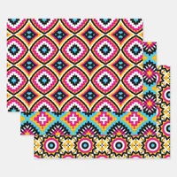 Trendy Cute Stylish Colorful Geometric Patterns Wrapping Paper Sheets