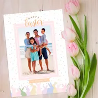 Pastel Bunny Border Happy Easter Family Photo Card