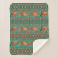 Southwest Cute Javelina Family Copper Teal Small Sherpa Blanket