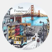 San Francisco, California Comic Book Style Art Classic Round Sticker