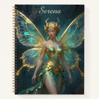 Pretty Turquoise and Gold Fairy Personalized Notebook