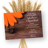 Rustic Orange Daisy and Barn Wood Country Wedding Invitation