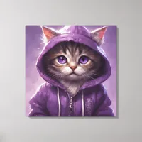 Adorable Kitten in a Purple Hoodie Canvas Print