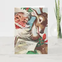 Vintage Santa and Reindeer Holiday Card