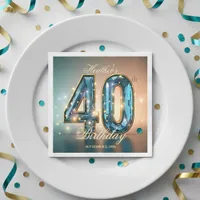 Glamorous Chic Teal Crystal 40th Birthday Party Napkins
