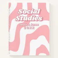 Abstract Pink White Wavy Lines School Subject Notebook