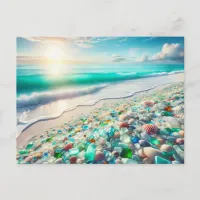 Pretty Ocean Beach with Sea Glass Postcard