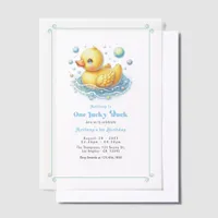 One Lucky Duck First Birthday Party Vellum Invitations