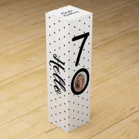 Hello 70 Black & White Dots Photo & Name Birthday Wine Box