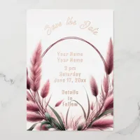 Coral Blush Pampas Foil Invitation