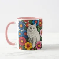  Folk Art Cat and Flowers Mug