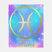 Zodiac Sign Pisces Gold on Colorful Background | Fleece Blanket