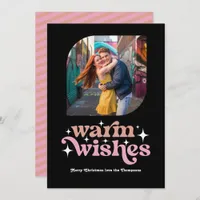 Rose Gold & Blush Pink Retro Christmas Photo Holiday Card