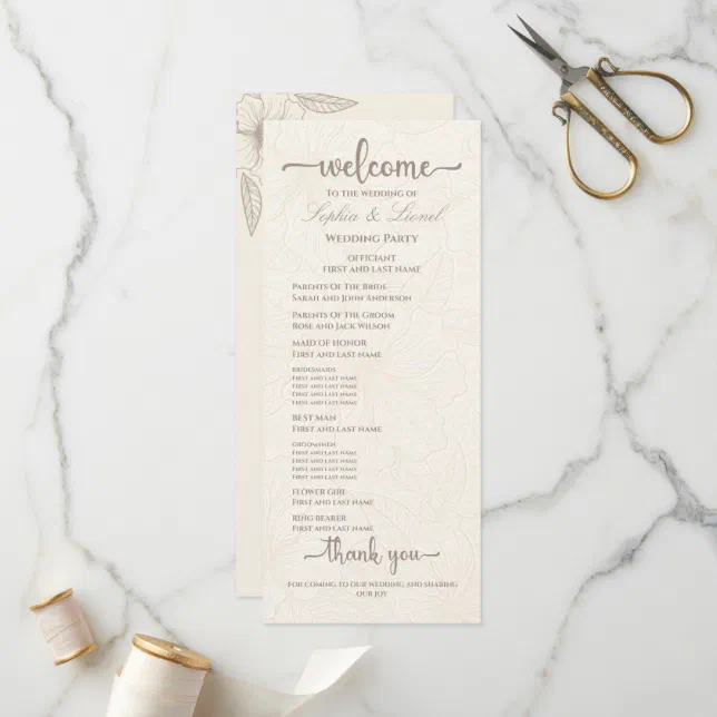 Elegant Minimalist Off White Floral Wedding Program