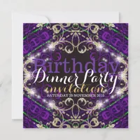 Purple Decor Sparkle Birthday Dinner Party Invite