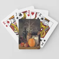 Autumn Decorations on Table, Pumpkin, Fruit, Drink Poker Cards