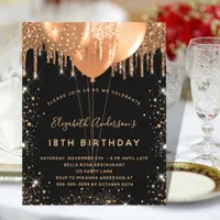 Black gold ballons budget birthday invitation