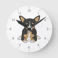 Tri-Color Chihuahua Cute Cartoon Drawing Round Clock