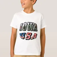 Iowa USA Flag & State Photo Text Kids T-Shirt