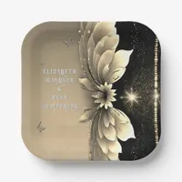 Modern Metallic Gold Floral Wedding Invitation Paper Plates