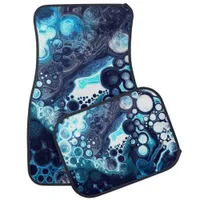 Dark Blue and White Marble Fluid Art Car Floor Mat