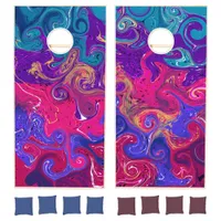 Purple, Red, Blue, Teal Colorful Swirls Marble  Cornhole Set
