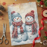 Jolly Watercolor Snowmen with Plaid Scarves  Tissue Paper