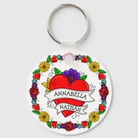 Romantic Couple's Gift | Tattoo Style Art     Keychain