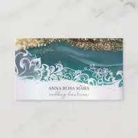 *~* Luxe Turquoise Gold White QR Agate AP66 Glam Business Card