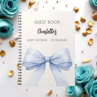 Guest book Baby Shower bow blue beige cream boy