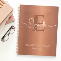 Chic Brushed Copper Metal Monogrammed White Script Planner