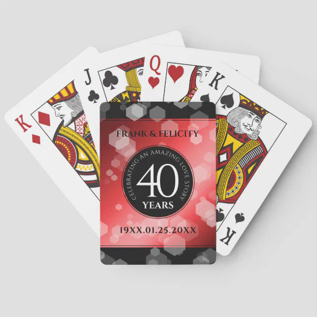 Elegant 40th Ruby Wedding Anniversary Celebration Poker Cards