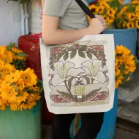 White Lily Vintage-Style Art Front with Green Back Tote Bag