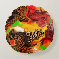 Autumn Colors Abstract Pour Painting  Round Pillow
