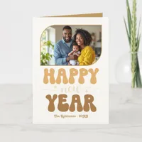 Champagne Toast Happy New Year Retro Groovy Photo Holiday Card