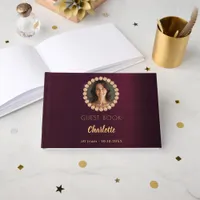 Guest book birthday burgundy photo diamonds