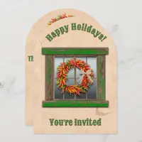 Southwest Chile Wreath on Green Window Invitation