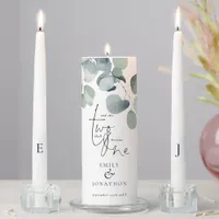 Romantic Quote Eucalyptus Greenery Names Initials Unity Candle Set