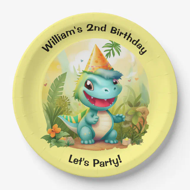 Cute Dinosaur Tropical Forest | Dino Kids Birthday Paper Plates