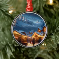 Christmas market in the mountains - custom metal ornament